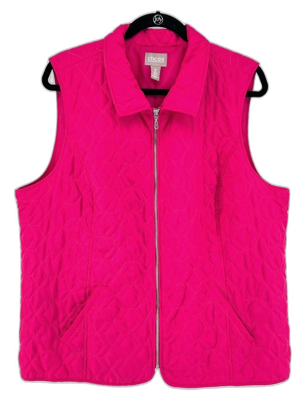 Chico's quilted full-zip vest Sz XL Vibrant Pink Lightweight Outdoor Chic Preppy